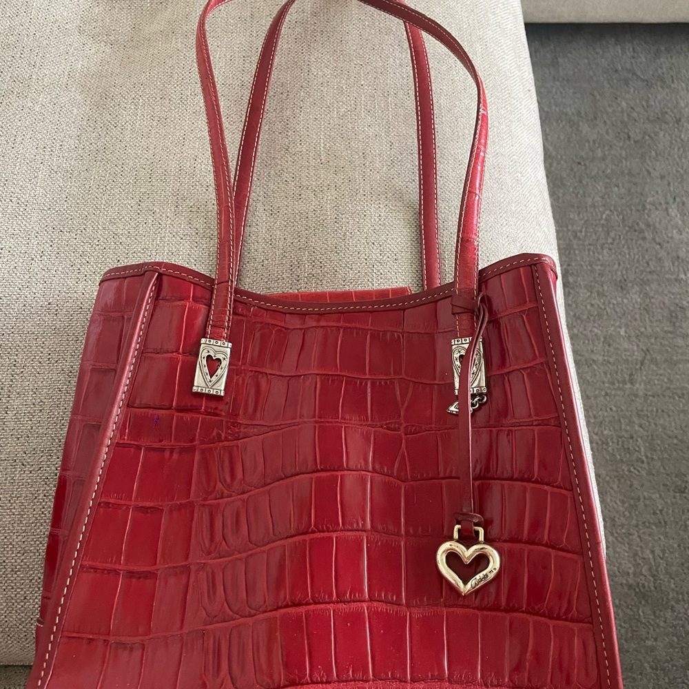 Brighton Red Croc-Embossed Tote with Heart Charm